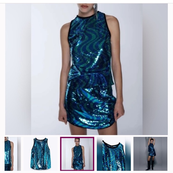 Zara Teal and Black Sequin Top - Picture 3 of 7